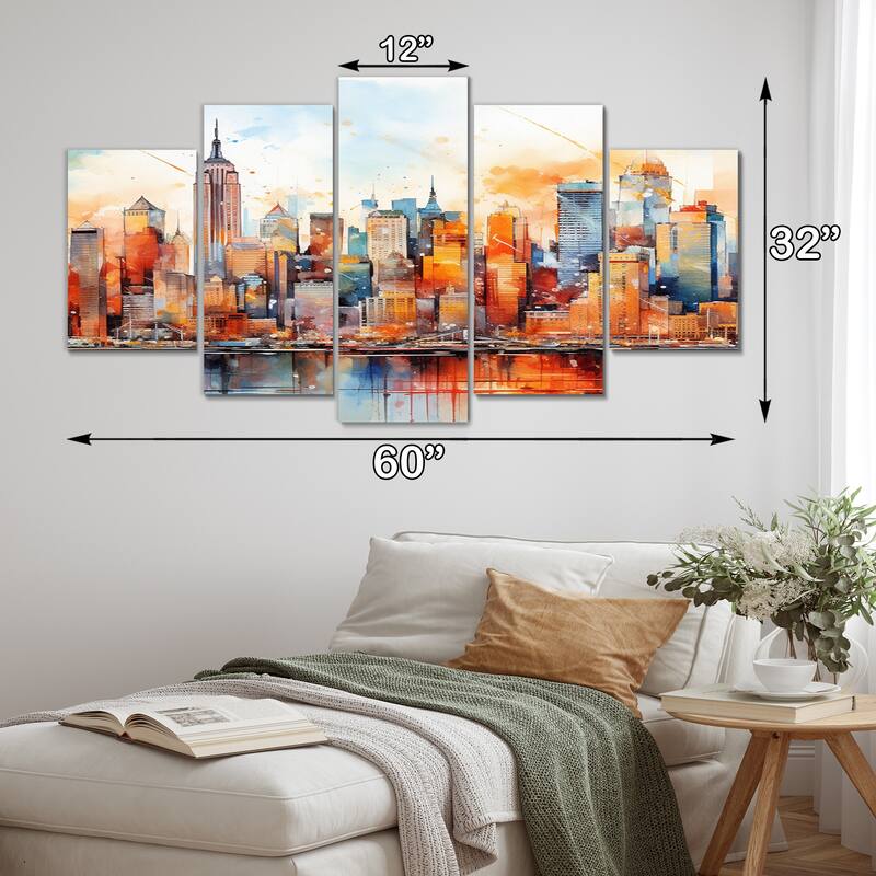 Designart "Dreamy New York Scenery Retro Watercolor II" City New York